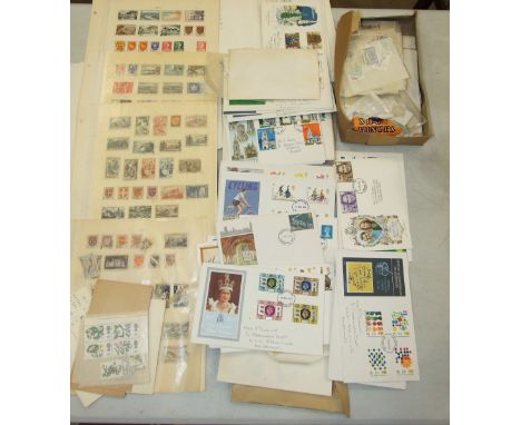 A small collection of British and World postage stamps, (loose), first day covers, etc. 