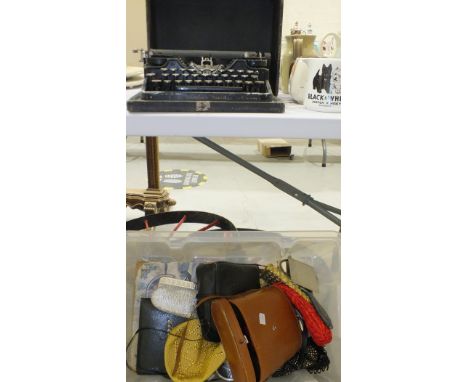 An Underwood standard portable typewriter, two pairs of binoculars and miscellaneous items. 
