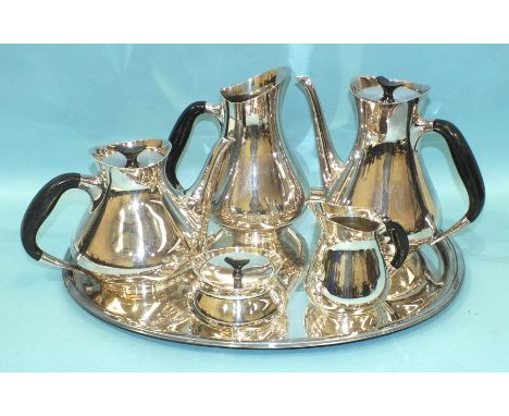 A mid-20th century EPNS Cohr Denmark five-piece tea service, on unmarked oval tray. 