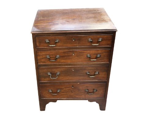 A George III small chest of four drawers in mahogany with brass swing handles, supported by bracket feet, 54cm x 42cm x 70cm 