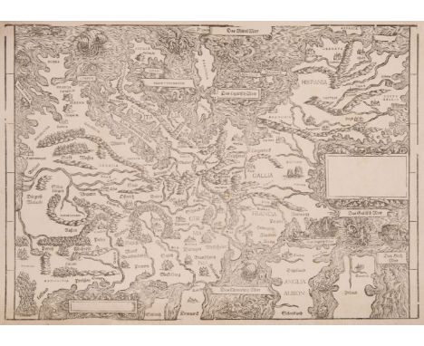 Europe. Stumpf (Johann), [Untitled map of Europe], Zurich, circa 1548, uncoloured woodcut map of Europe, orientated to the so