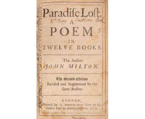 Milton (John). Paradise Lost. A Poem in Twelve Books. The second edition, revised and augmented, London: printed by S. Simmon