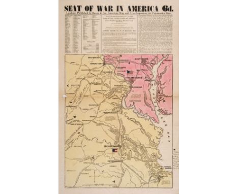 [American Civil War]. Seat of War in America, 6d. London: Bacon &amp; Co. 1863, wood-engraved map with contemporary hand colo