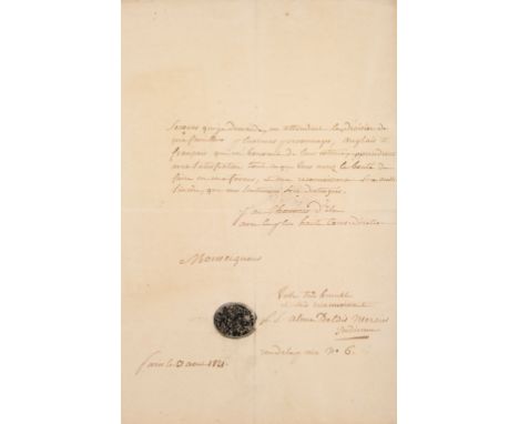 * [India]. Three autograph letters signed from foundling Indian princess Alina d’Eldir Mercier (c.1780-1851) to Sir Charles S