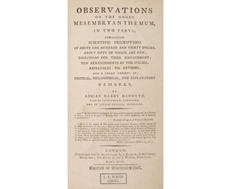 Haworth (Adrian Hardy). Observations on the Genus Mesembryanthemum, in two parts; containing scientific descriptions of above