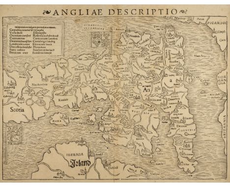 * England &amp; Wales. Munster (Sebastian), Angliae Descriptio, Basle, circa 1540, uncoloured woodblock map orientated to the