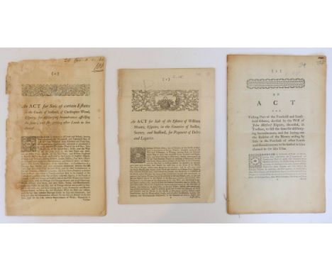 Acts of Parliament. Approximately 50 British Acts mostly relating to property, 18th-19th century, including: 1. An Act to Ena