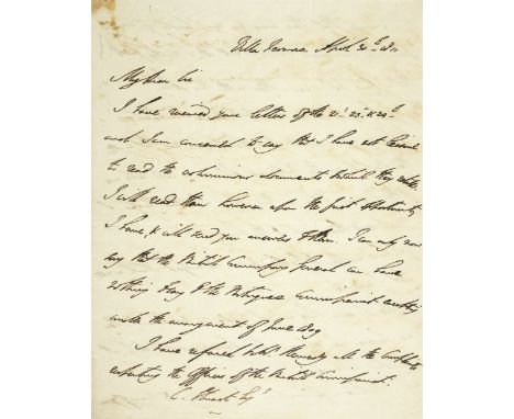 * Wellington (Arthur Wellesley, 1st Duke of, 1769-1852). Autograph letter signed to Sir Charles Stuart, Baron Stuart de Rothe