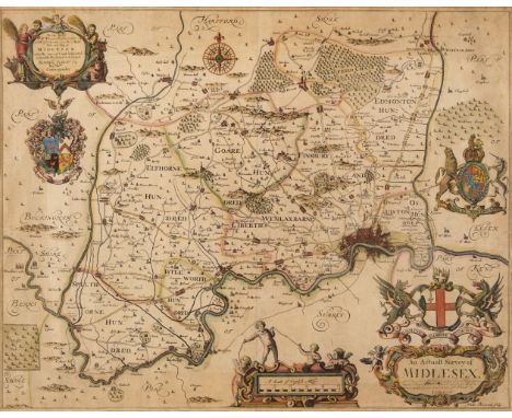 * Middlesex. Ogilby (John), An Actuall Survey of Midlesex, London: George Willdey, circa 1732, hand coloured map, engraved by