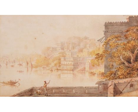 * [India]. River scene, c.1806, watercolour with pencil on laid paper, watermark 'S. Wise & Patch, 1806', foreground with two