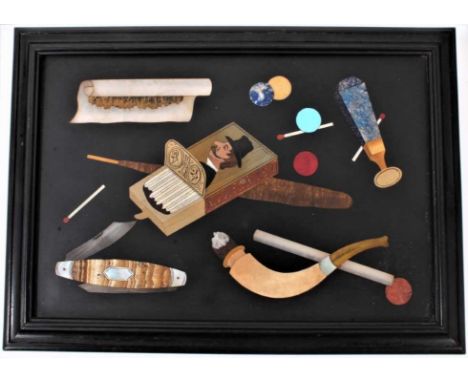 Good quality early 20th Century Italian inlaid Pietra Dura Smokers Companion box with trompe l'oeil smoking accessory decorat