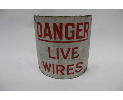 Vintage curved enamel warning sign- 'Danger Live Wires'