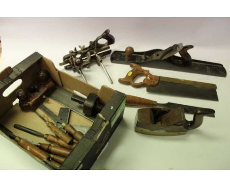 Collection old brass mounted and other wood working tools, some named