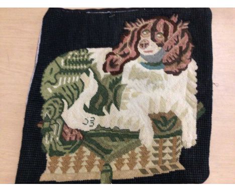 Quantity of vintage tapestries and embroideries, Berlin Work etc, plus two tapestry cushions.