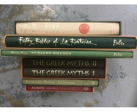 Books - Folio Society, The Greek Myths, 2 volume set, together with The Fables of Aesop, Fifty Fables of La Fontaine, Paula R