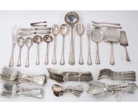 Extensive canteen of German (800) silver cutlery by Eugen Marcus, comprising, x12 dinner forks, x12 table spoons, x18 cake fo