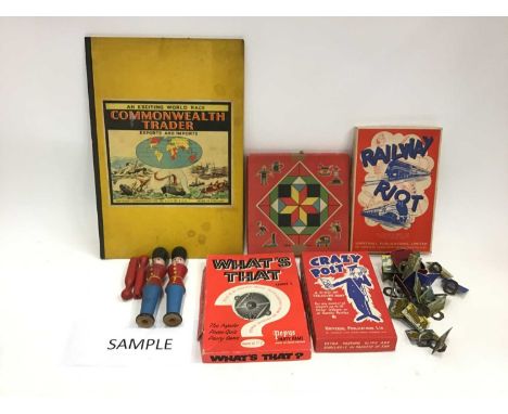 Collection of vintage games and toys including wooden skittles and balls, Diablo, spinning tops, boxed games etc.Condition re