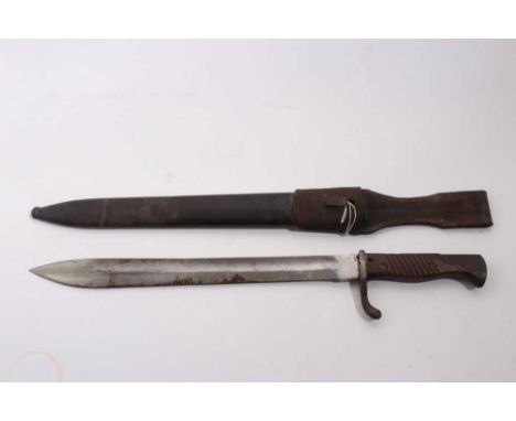 First World War Imperial German butcher bayonet with steel scabbard and leather frogCondition report: There is no date stamp 