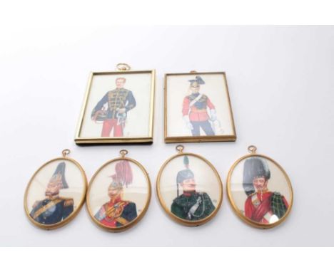 Group of six Contemporary portrait miniatures by Terence Pratt S.L.m. of 19th Century Army Officers', mounted in brass frames