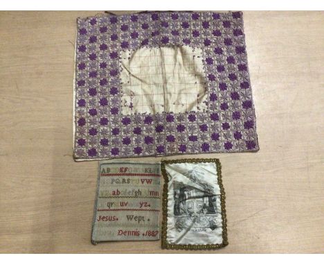 Small 19th century sampler dates 1887, an unfinished Cart Wheel stitch sampler, mid century Chinese influenced embroidered ci
