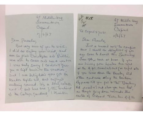 Priscilla Tolkien (b. 1929) two handwritten letters from J. R. R. Tolkien's daughter to her father's official photographer Pa