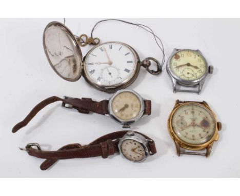 Silver full hunter pocket watch, London 1914, together with four other vintage wristwatches (5)