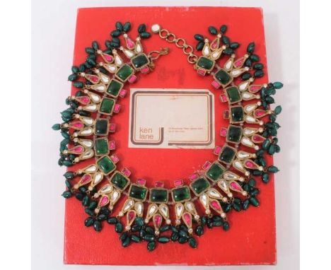 Ken Lane/ Kenneth Jay Lane vintage Indian Mughal style gem set necklace, circa 1960s, in original boxCondition report: Two sm
