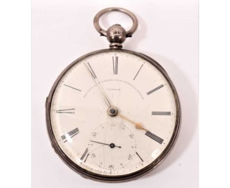 Victorian silver cased pocket watch by Frodsham and Baker with white enamel face, Roman numeral markers and subsidiary second