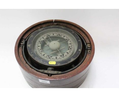 Ships binnacle compass, the wooden case measuring 33cm diameter