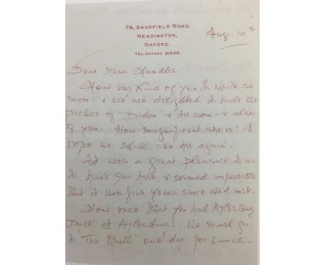 Edith Tolkien (1889-1971) a hand written double-sided letter by the wife of J. R. R. Tolkien to his official photographer Pam