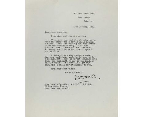 J. R. R. Tolkien (1892-1973) hand signed typed letter to his official photographer Pamela Chandler, dated 11th October, 1961: