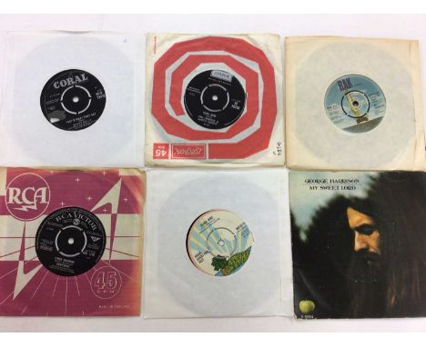 Box of approx 200 single records including Buddy Holly, Jimi Hendrix, The Herd, Tim Hardin, Hollies, Heinz, George Harrison, 