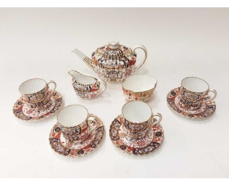 Copeland Imari teapot pot, together with matching milk jug, sugar bowl and four cups and saucersCondition report: One light h