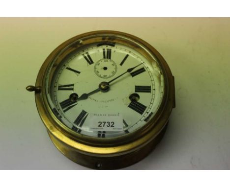 Antique brass cased ships clock with white enamel dial signed Kelvin &amp; James White Ltd. Glasgow