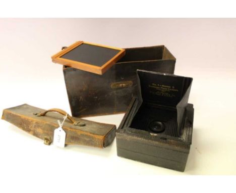 No.4 Eastman Kodak plate camera, with red bellows, Bausch &amp; Lomb Unicum lens, in a leather case with a quantity of plates