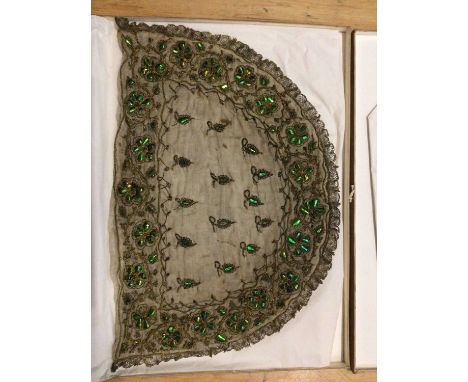 Victorian Indian Beetle-wing and 'gold' Metallic thread work Tea Cosy, similar square, Victorian embroidered cream wool shawl
