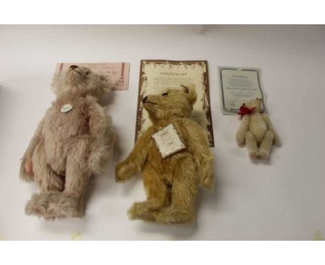 Three Steiff teddy bears - Teddy Rose, Snap - a- part- Teddy Bear 1908 and British Collector's 1906 Teddy Bear, all boxed (3)