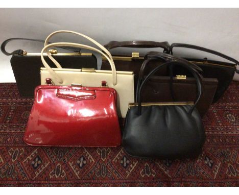 Selection of eight vintage Kelly style handbags, makes include Fassbender, Ackery, Wallybag etc.