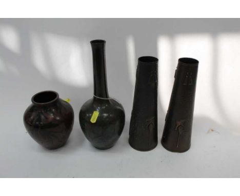 Two WMF copper vases with enamel decoration, together with a pair of Art Nouveau copper vases (4)Condition report: Pair of va