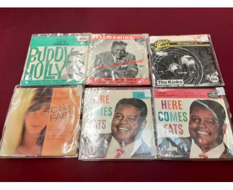 Box of EP's, mostly Elvis Presley, some multiple copies, also includes Fats Domino, The Searchers, Buddy Holly, Pat Boone and