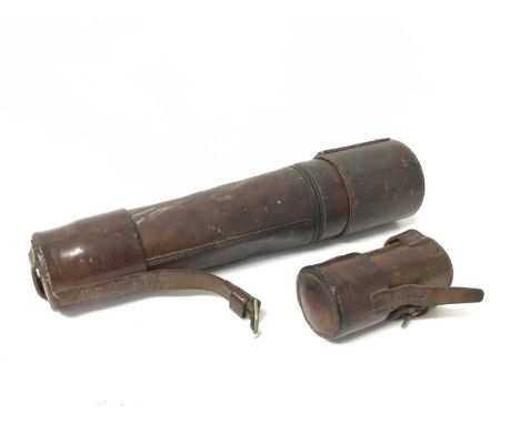 Watson Mk II military three-drawer brass telescope in leather case, dated 1903, with broad arrow markCondition report: Leathe