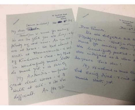 Edith Tolkien (1889-1971) two hand written double sided letters, the first dated Nov 18th /67 - 'My Dear Pamela, Thank you ve