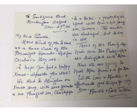 Edith Tolkien (1889-1971) a hand written letter by the wife of J. R. R. Tolkien to his official photographer Pamela Chandler,