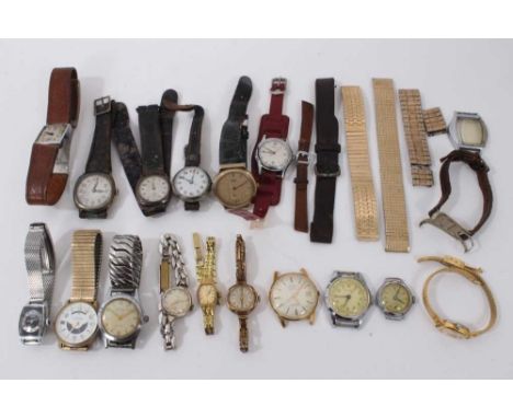 Group vintage wristwatches including 1930s silver cased watch on leather strap, Emperor Deluxe, Haval, Wilane, Lanco etc plus