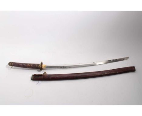 Second World War Japanese Army officers Katana sword with regulation mounts, curved blade with leather covered steel scabbard