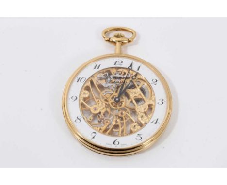 Chs. Tissot &amp; Fils Depuis 1853 reproduction skeleton pocket watch in gold plated case, 5.2cm diameterCondition report: Wa