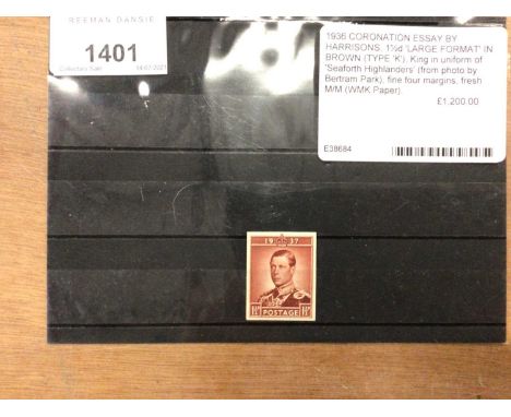 Stamps 1936 Coronation Essay by Harrisons 1½d large format in Brown (Type 'K') King in Uniform of Seaforth Highlanders fresh 