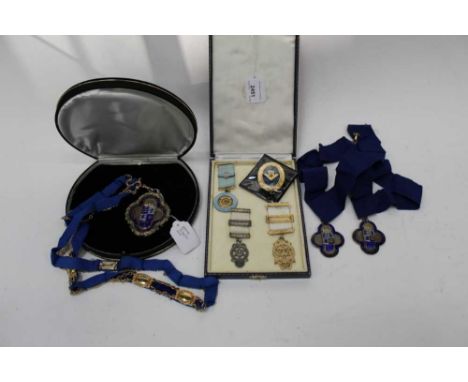Two Southend and Essex Hotel and Catering Association silver and enamel chains of office together with a larger gilt metal ch