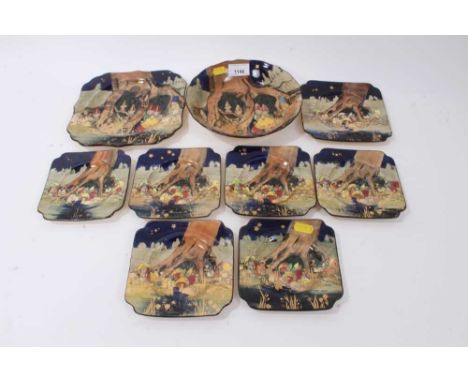 Charles Noke- set of Royal Doulton 'Gnomes &amp; Munchkins' series ware dessert/sandwich set, pattern D4697, 9 piecesConditio