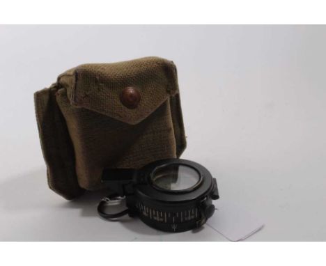 Second World War prismatic compass MKIII dated 1940 in canvas webbing pouch, together with a First World War Tel. Sig, (MK IV